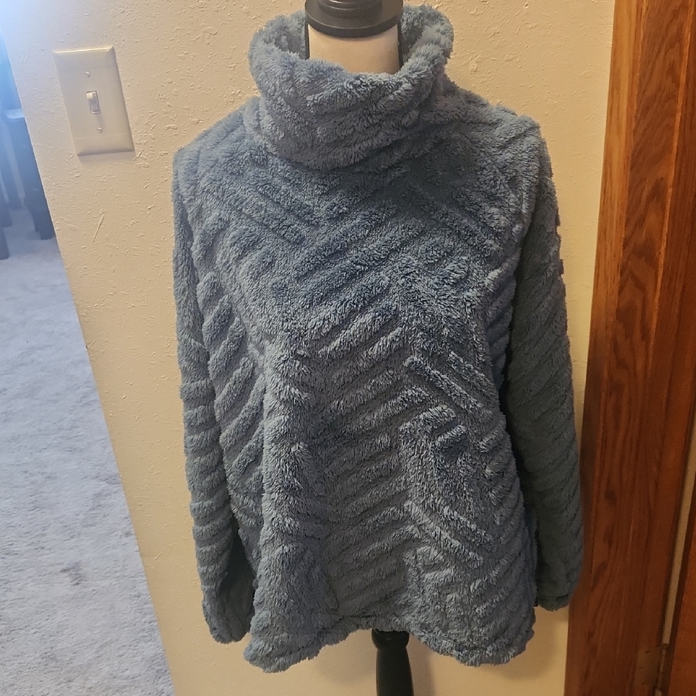Eddie Bauer Textured Blue Cowl Neck Sweater